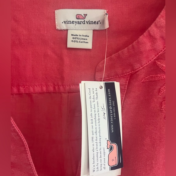 NWT VINEYARD VINES Chambray Embroidered Tie Sleeve Top In Paradise Pink XL - Picture 6 of 12